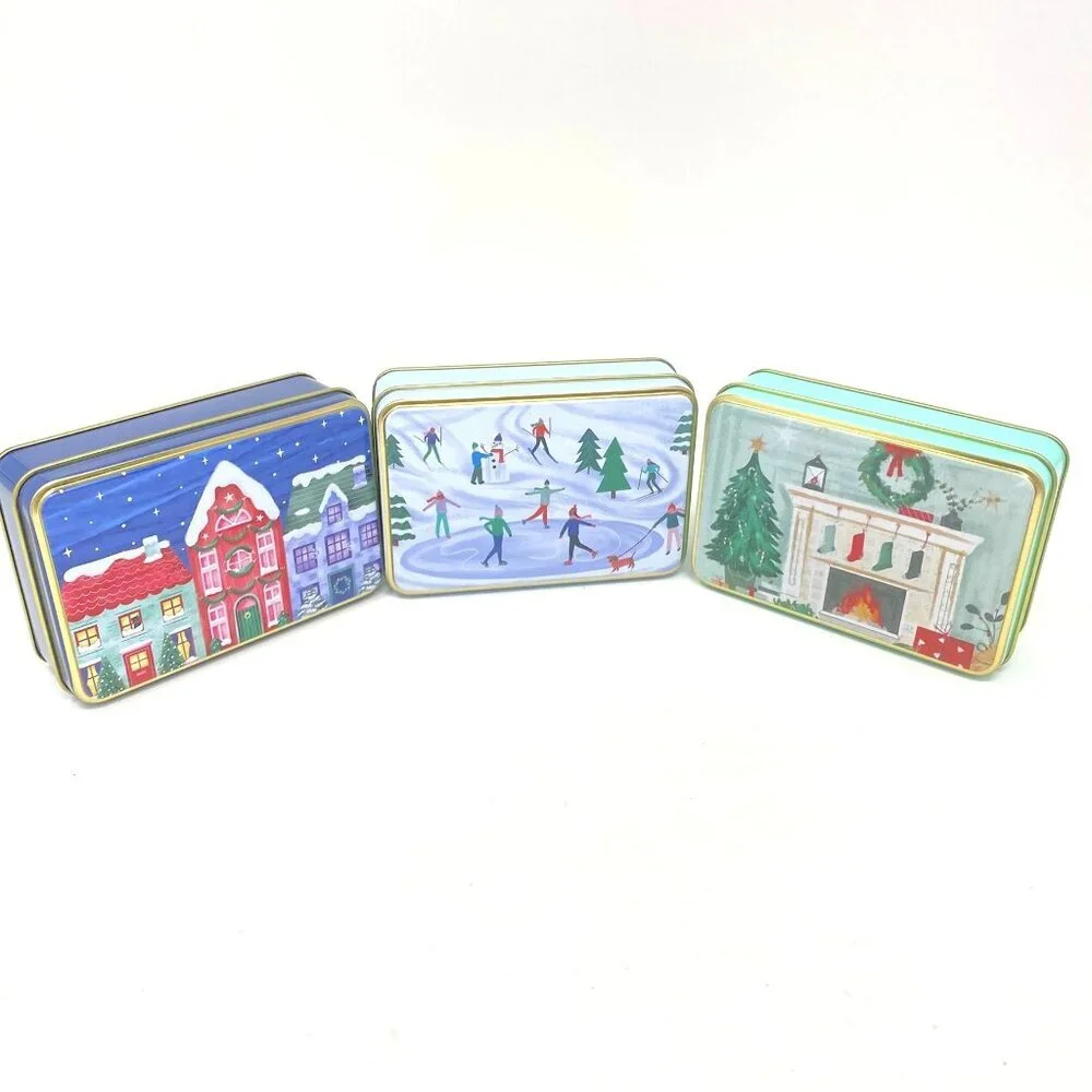 3 Assorted Target Bullseye Winter Scene Mini Gift Tins NWT Decor Houses Skating